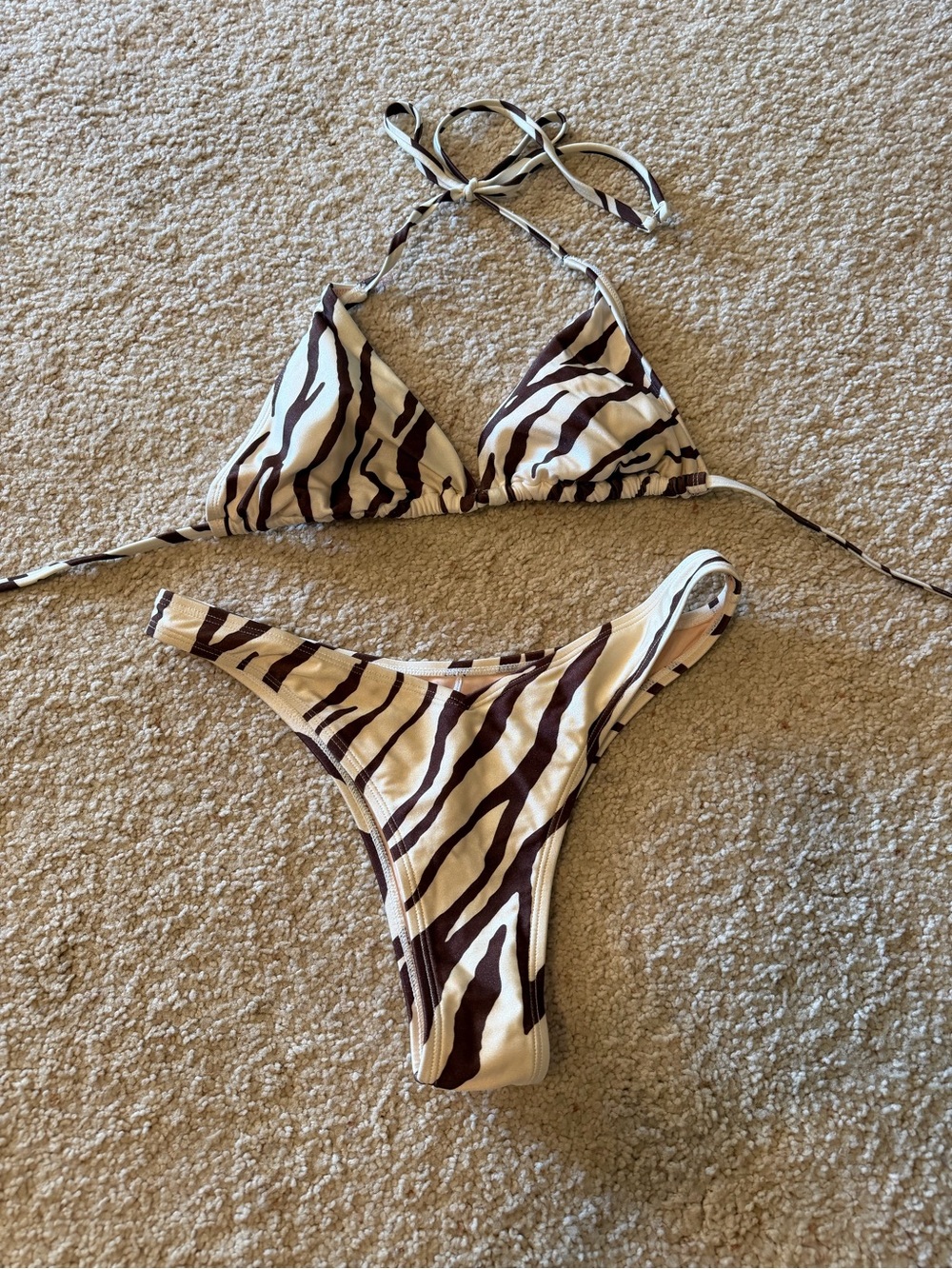 Cupshe Cream and Brown Zebra-Print Triangle Bikini